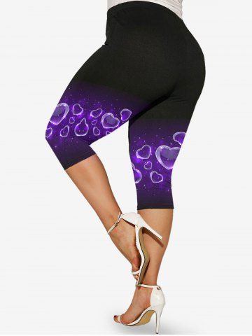 Plus Size High Waist Heart Print Capri Leggings