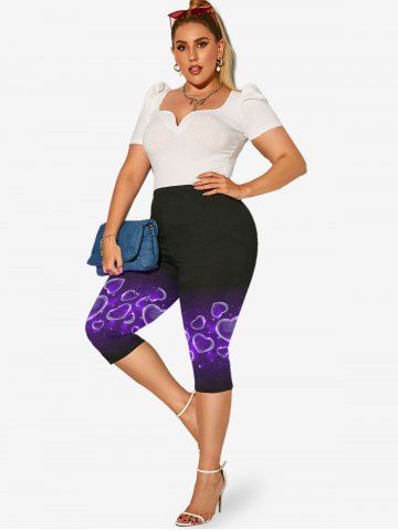 Plus Size High Waist Heart Print Capri Leggings