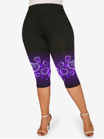 Plus Size High Waist Heart Print Capri Leggings