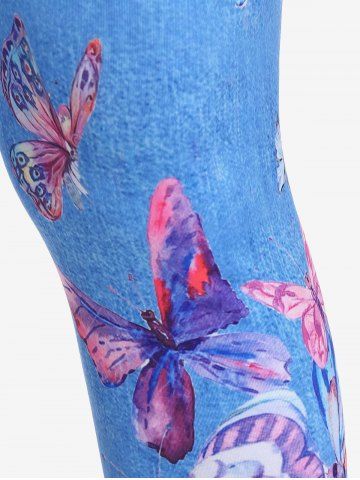 Plus Size  High Waist Butterfly Print 3D Denim Capri Jeggings