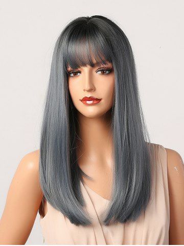 Full Bang Mid-length Silky Straight Synthetic Wig - MARBLE BLUE