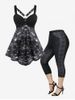 Paisley Skull Harness Gothic Tank Top and Capri Leggings Plus Size Summer Outfit -  