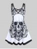 Plus Size Gothic Crisscross Skull Print Dress -  