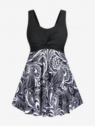Plus Size Paisley Print Twist Swim Dress -  