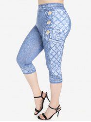 Legging Corsaire à Imprimé 3D Jean à Taille Haute de Grande Taille - Bleu clair 5x | US 30-32
