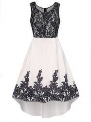 Robe de Soirée Mi-Longue Ligne A Panneau en Dentelle à Imprimé Florale - Noir M