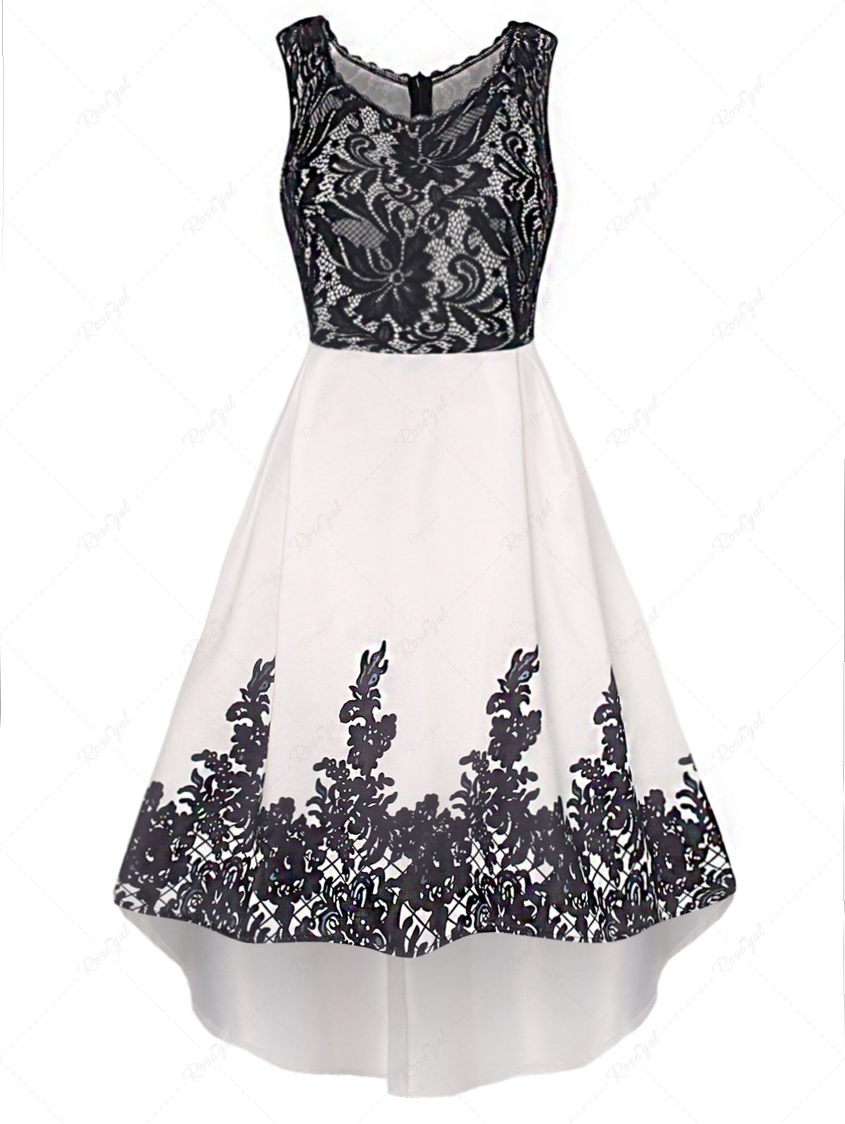 Robe de Soirée Mi-Longue Ligne A Panneau en Dentelle à Imprimé Florale Noir M