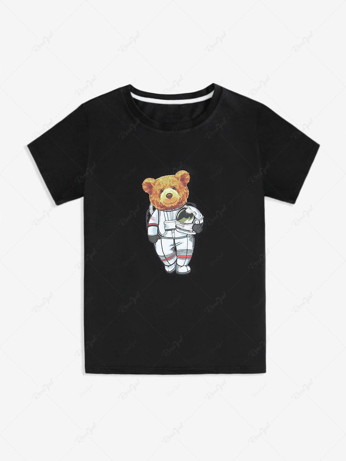 T-shirt Unisexe Graphique à Imprimé Ours Astronaute Noir 2XL