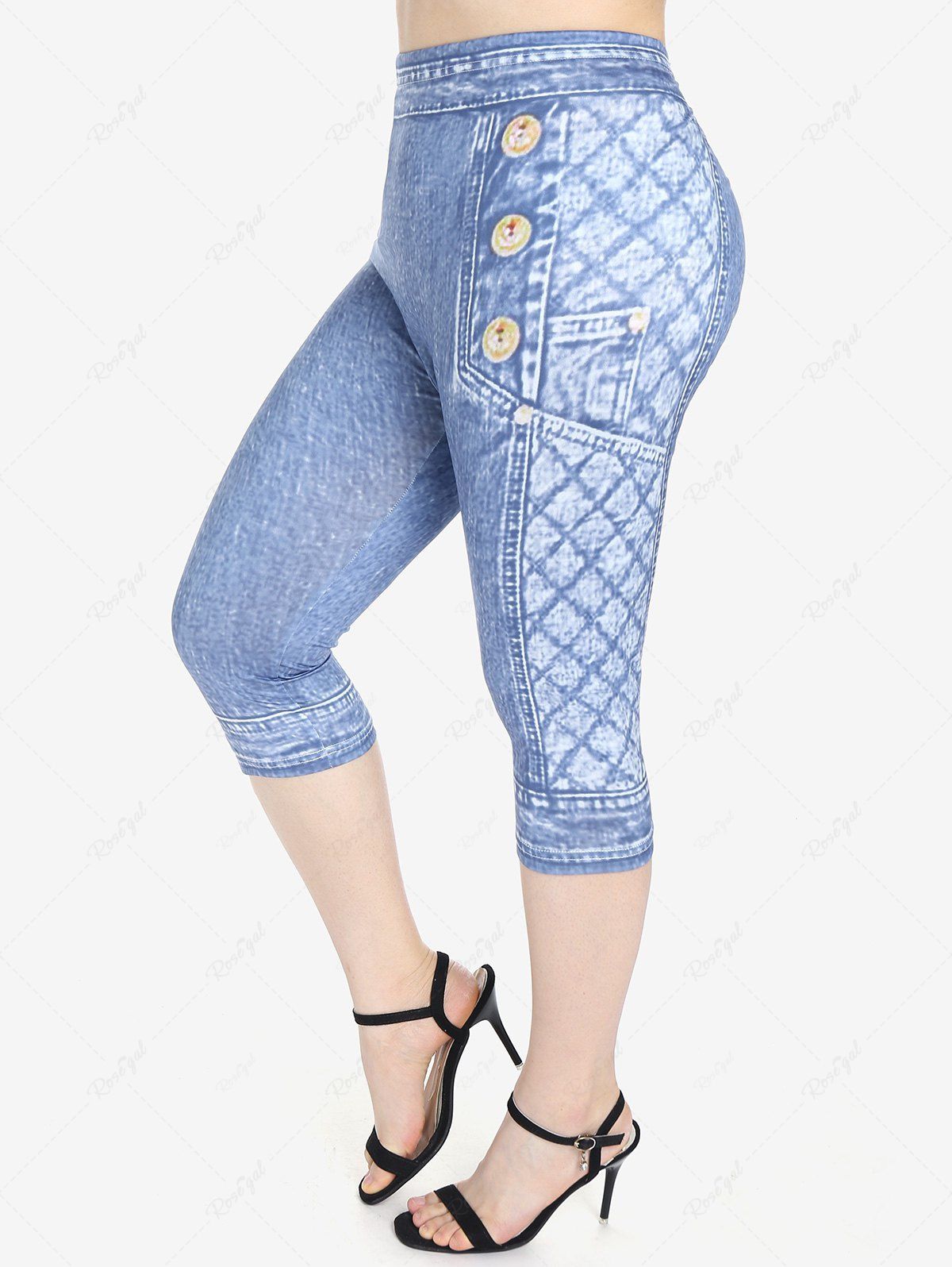 Legging Corsaire à Imprimé 3D Jean à Taille Haute de Grande Taille Bleu clair 5x | US 30-32