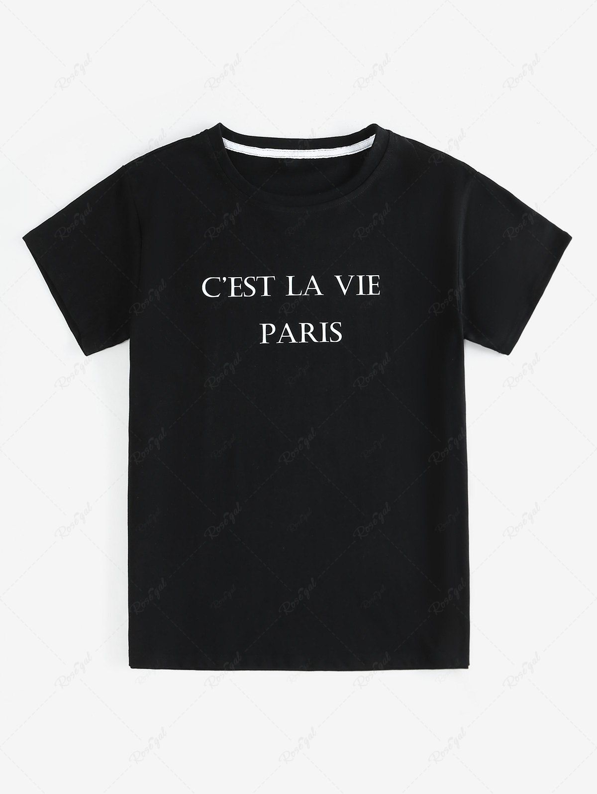 T-shirt Unisexe à Imprimé Lettre à Manches Courtes Noir XL