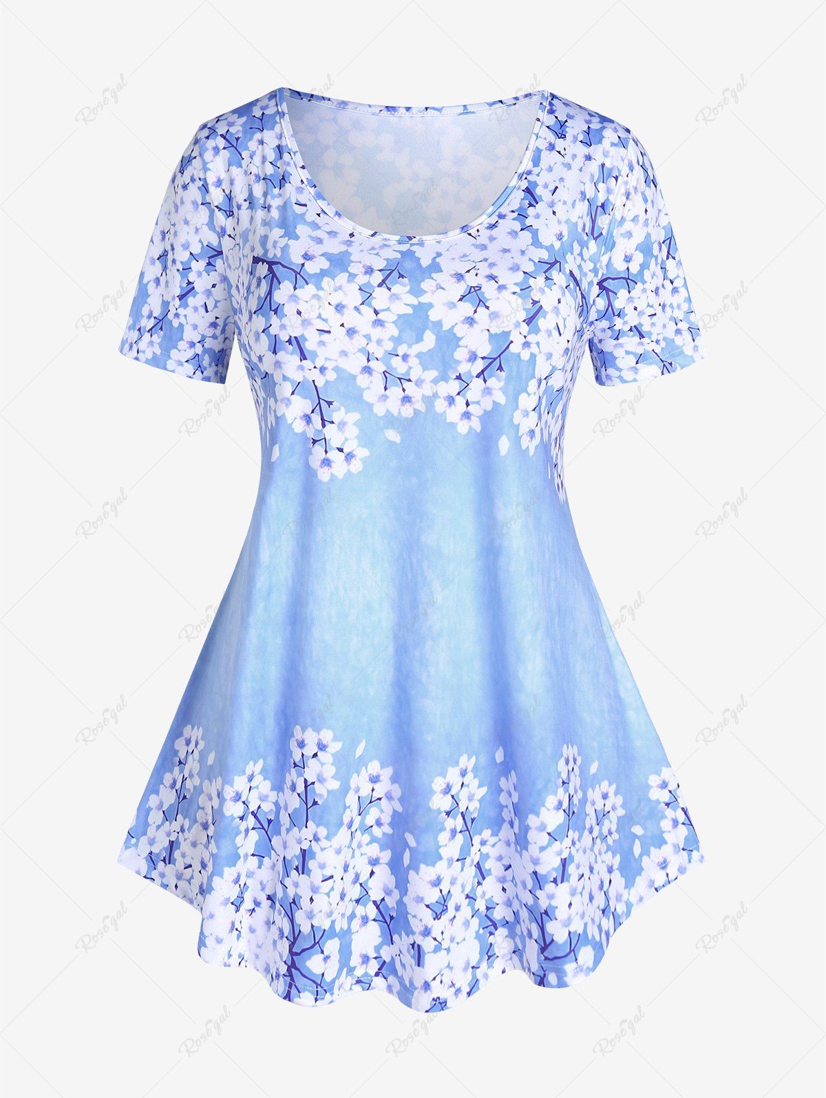 T-shirt à Imprimé Floral de Grande Taille Bleu 5x | US 30-32