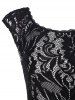 Robe de Soirée Mi-Longue Ligne A Panneau en Dentelle à Imprimé Florale - Noir M