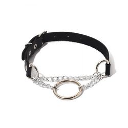 Gothic PU Leather Chain Adjustable Round Choker - BLACK