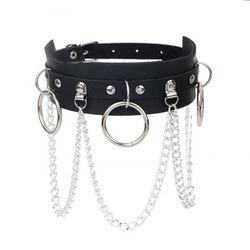 Gothic PU Leather Adjustable Chain Choker Necklace - BLACK