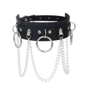 Gothic PU Leather Adjustable Chain Choker Necklace