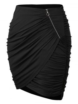 Plus Size Zipper Ruched Mini Tulip Skirt - BLACK - 1X | US 14-16