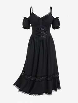 Plus  Size Lace Panel Cold Shoulder Maxi Dress - BLACK - 1X | US 14-16