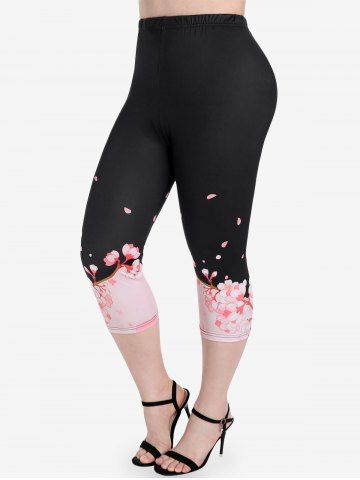 Plus Size Floral Colorblock Capri Leggings - LIGHT PINK - 3X | US 22-24
