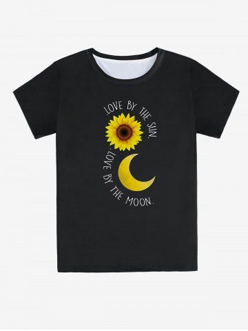 Unisex Letter Sunflower Moon Print Graphic Tee