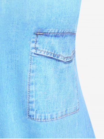 Plus Size 3D Butterfly Jeans Printed Crisscross Sleeveless A Line Casual Dress