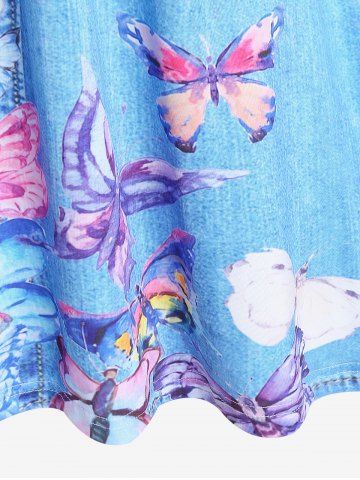 Plus Size 3D Butterfly Jeans Printed Crisscross Sleeveless A Line Casual Dress