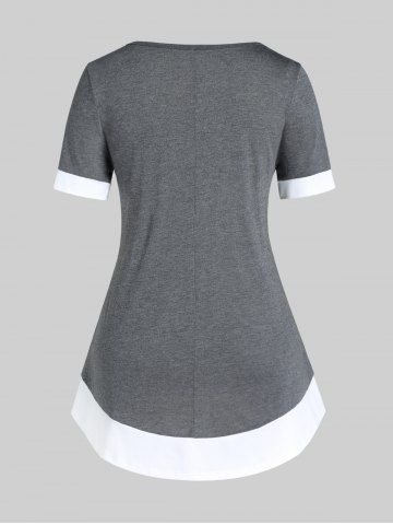 Plus Size Two Tone Heart Lace Pattern Short Sleeves Tee