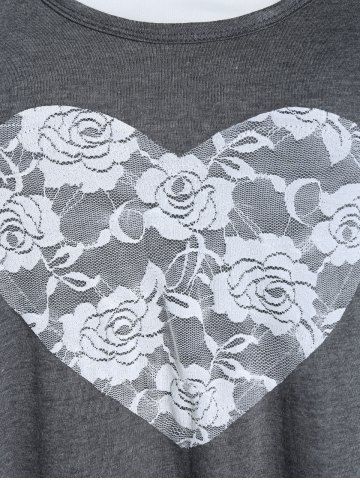 Plus Size Two Tone Heart Lace Pattern Short Sleeves Tee