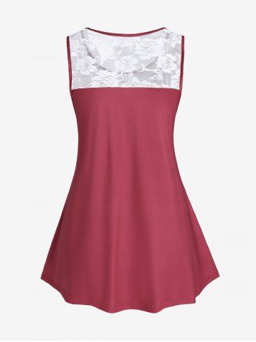 Plus Size Lace Panel Skull Print Gothic Tank Top