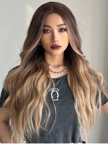 Brown Gradient Golden Long Wavy Synthetic Wig - MULTI-A - 26INCH