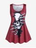 Plus Size Lace Panel Skull Print Gothic Tank Top -  