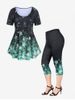 Sakura Flower Print Tee and Capri Leggings Plus Size Summer Outfit -  