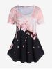 Plus Size Floral Colorblock Short Sleeves Tee -  