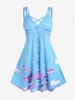 Plus Size 3D Butterfly Jeans Printed Crisscross Sleeveless A Line Casual Dress -  