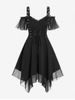 Mini Robe Mouchoir Gothique à Epaule Dénudée Grande Taille à Lacets avec Œillet - Noir 