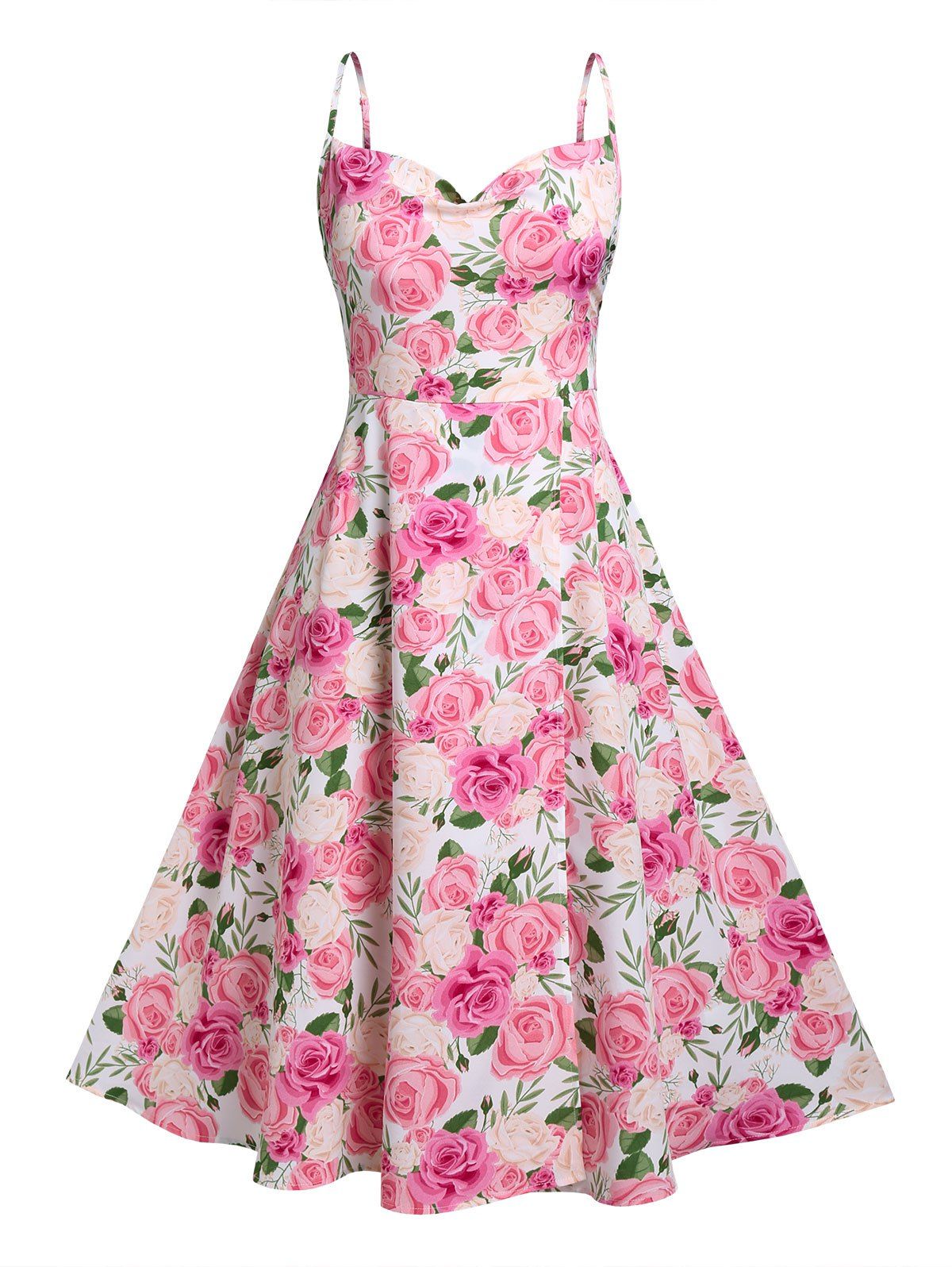 Sale Plus Size & Curve Cottagecore High Slit Cowl Front  Floral Print Midi Dress  