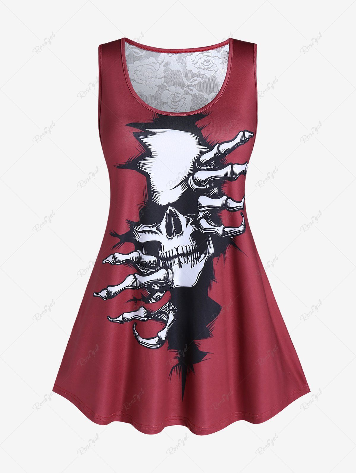 Store Plus Size Lace Panel Skull Print Gothic Tank Top  