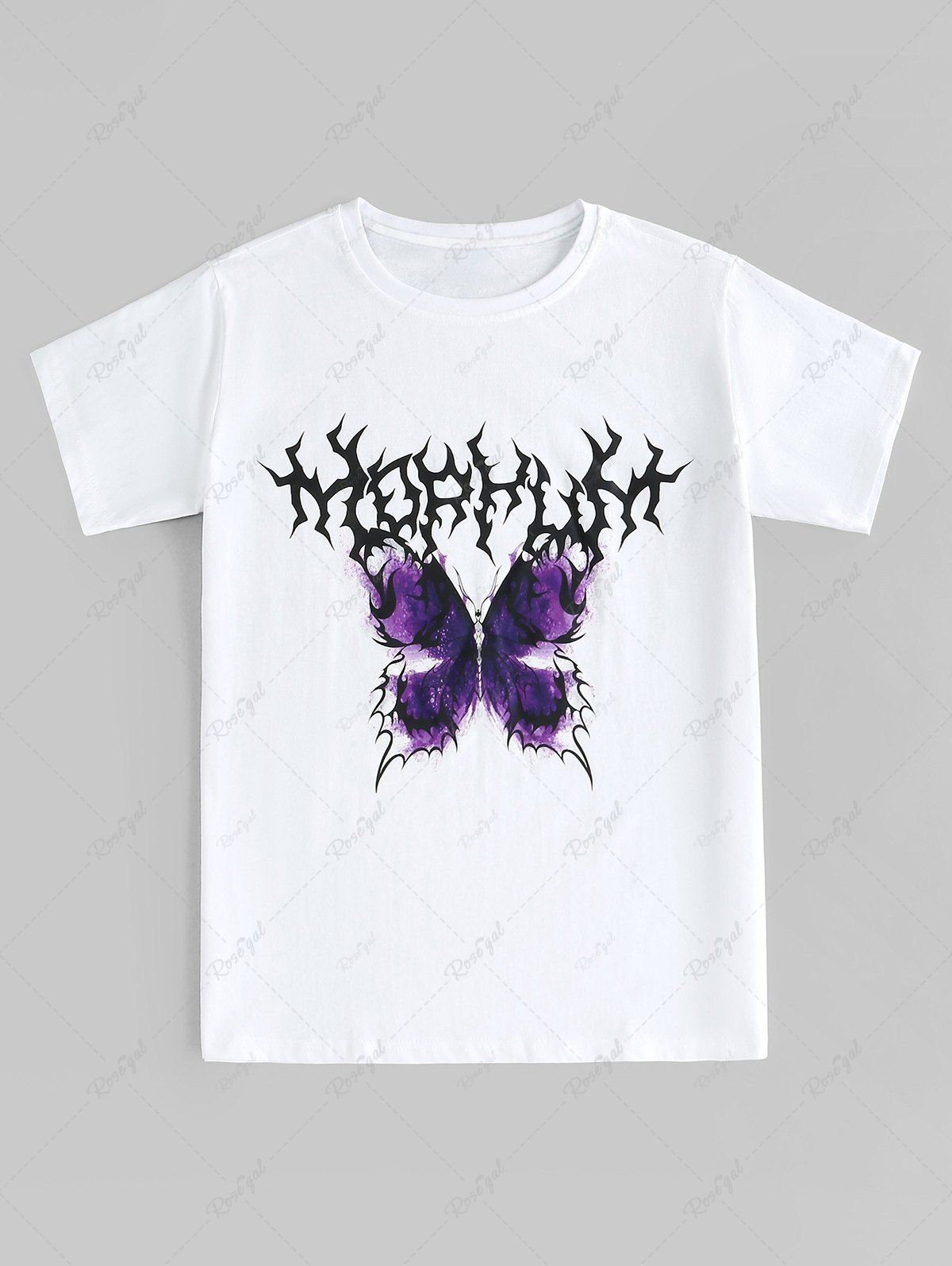 T-shirt Unisexe à Imprimé Abstrait Papillon à Manches Courtes Blanc 4XL