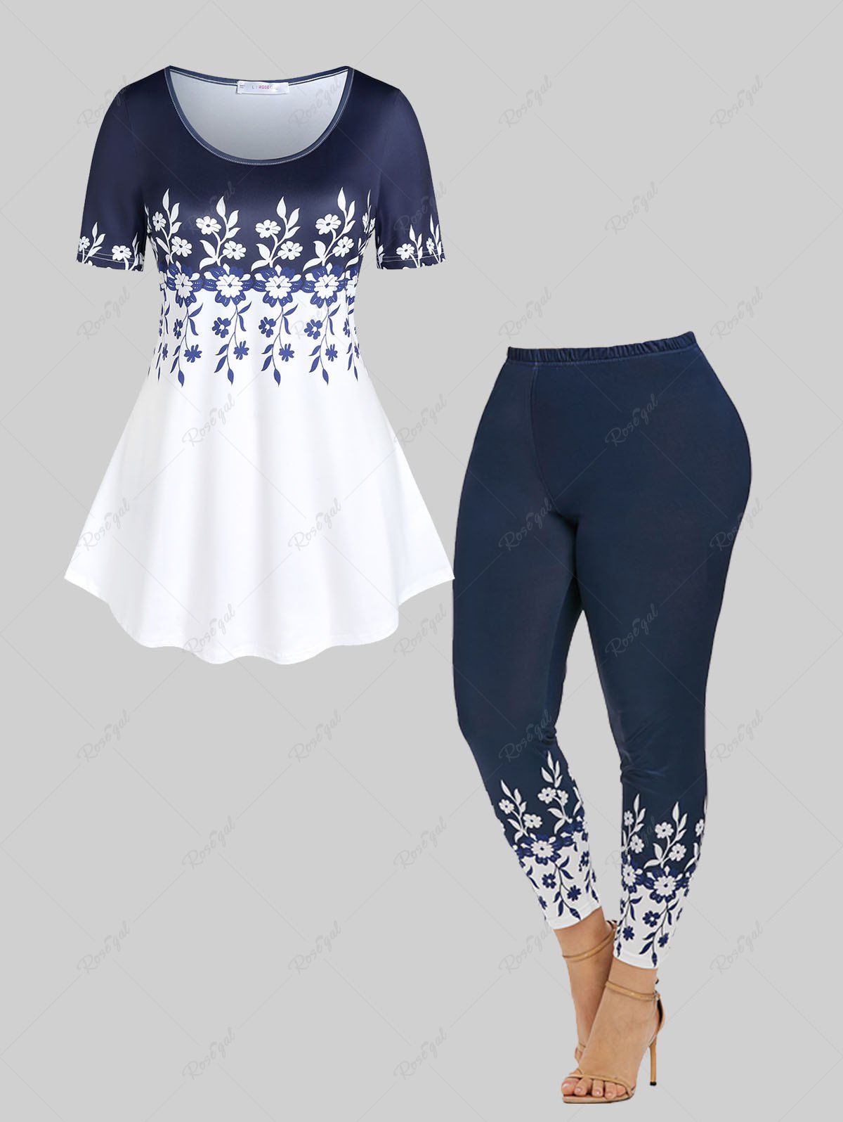 Shops Floral Colorblock T Shirt and High Waisted Floral Print Leggings Plus Size Summer Outfit  