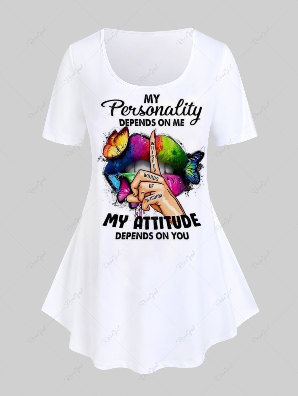 Hot Plus Size Letter Lip Print Graphic Tee  