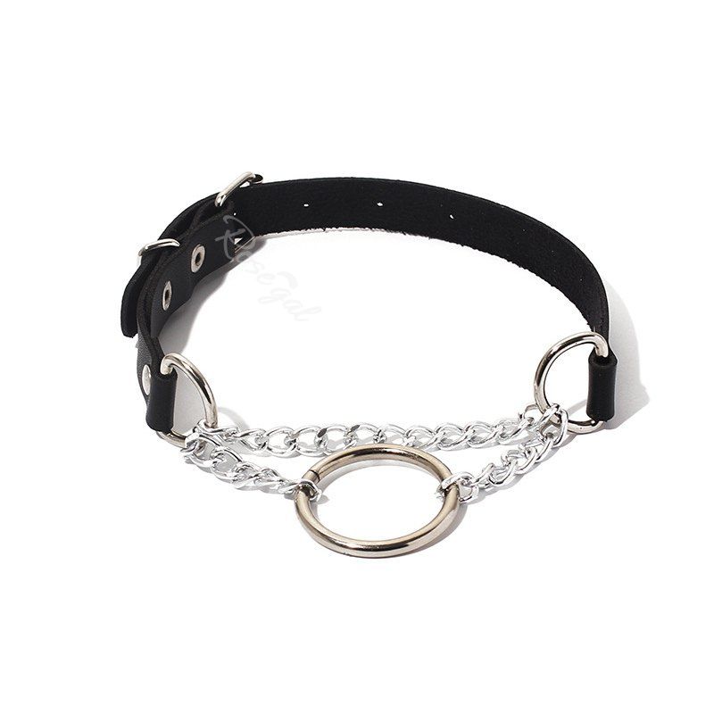 Store Gothic PU Leather Chain Adjustable Round Choker  