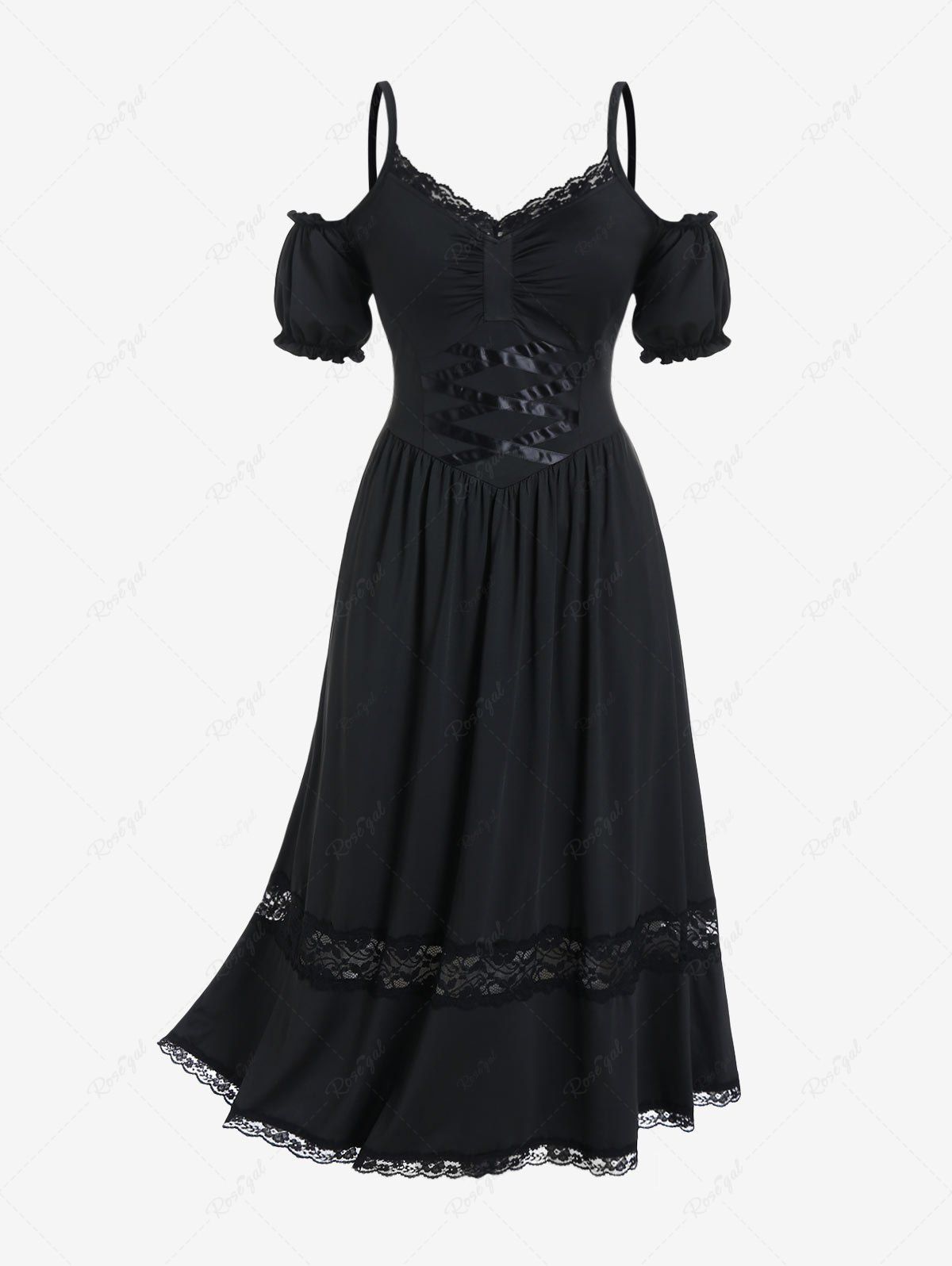Outfit Plus  Size Lace Panel Cold Shoulder Maxi Dress  
