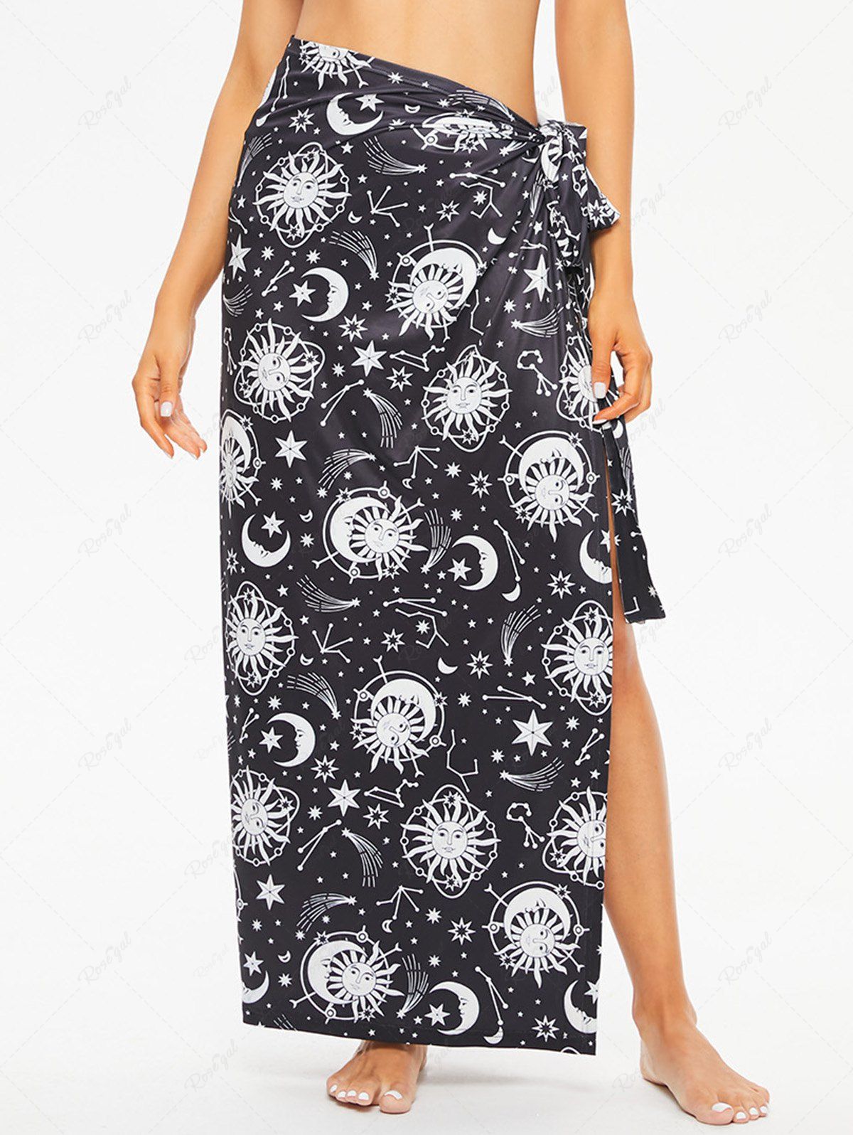 New Vintage Sun Moon Star Print Slit Tied Wrap Beach Sarong  