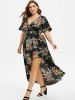 Plus Size Floral High Low Surplice Long Dress -  