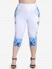 Butterfly Print Tank Top and High Waist Capri Leggings Plus Size Summer Outfit -  