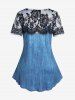 Plus Size 3D Lace Denim Print T-shirt -  