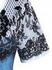 Plus Size 3D Lace Denim Print T-shirt -  