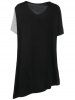 Plus Size Two Tone Asymmetric V Neck T Shirt -  