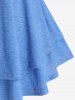 T-shirt Epaule Dénudée de Grande Taille Ourlet à Volants - Bleu 