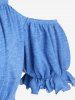 T-shirt Epaule Dénudée de Grande Taille Ourlet à Volants - Bleu 3X | US 22-24