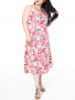 Plus Size & Curve Cottagecore High Slit Cowl Front  Floral Print Midi Dress -  
